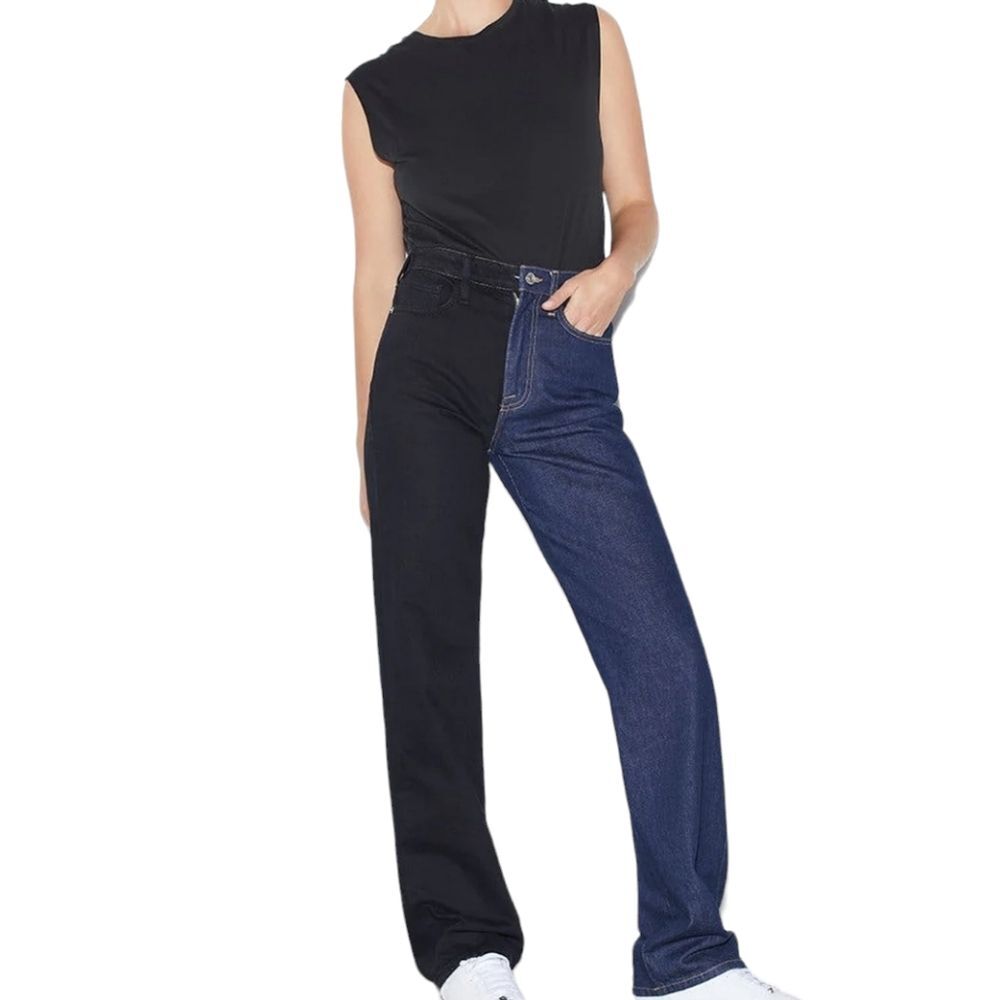 FRAME NWT Le Jane Dell Noir Half Black & Half Blue Straight Leg Jeans Size 25